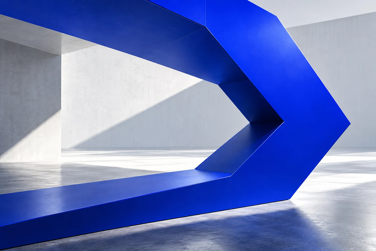 A large cobalt chevron: a route moving forward
